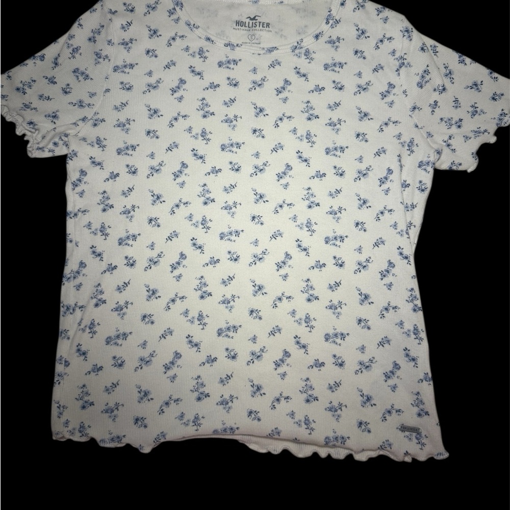 Hollister Ivory Tee with Navy Floral Design